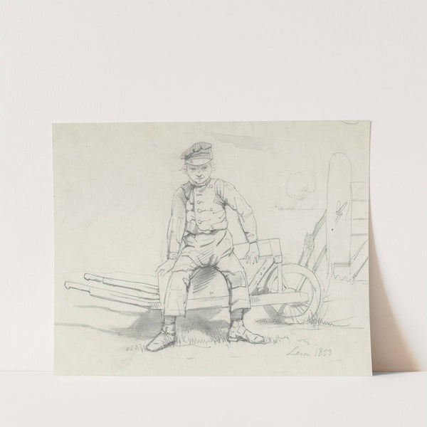 Boerenjongen zittend op een kruiwagen by August Allebé