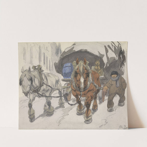 Boerenwagen met twee paarden ervoor (1914) by Alfred Ost