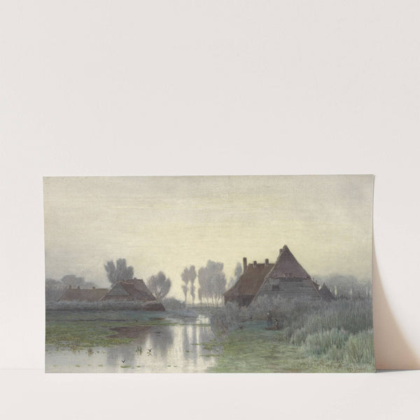 Boerenwoningen aan het water bij ochtendnevel (1838 - 1903) by Paul Joseph Constantin Gabriël