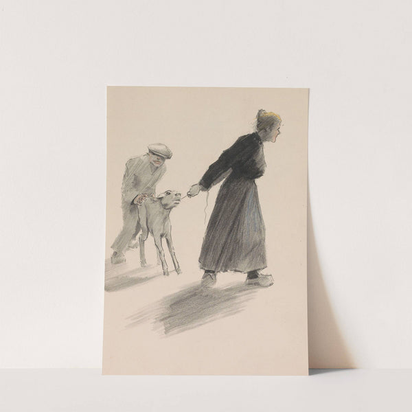 Boerin die een kalf achter zich aan trekt aan een touw (1917-1919) by Otto Verhagen