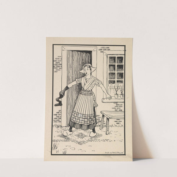 Boerin met haar hand in een kous by Gust van de Wall Perné