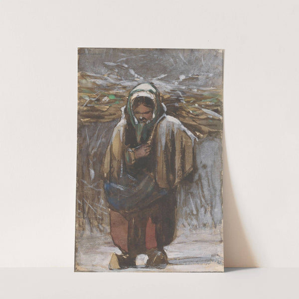 Boerin met sprokkelhout op haar rug in winterlandschap by Jan Weissenbruch