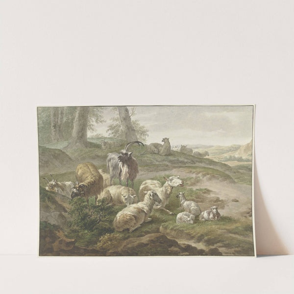 Bokken en schapen in een heuvelachtig landschap , after Nicolaes Pietersz. Berchem by Wybrand Hendriks
