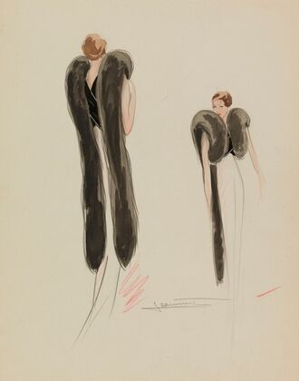 Boléro noir avec 2 longues bandes de fourrure noire dans le dos (1938)