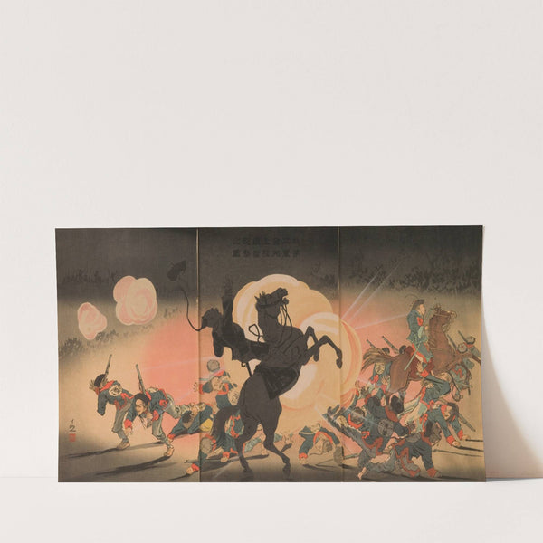 Bombarding the Enemy Camp as Our Second Army Lands at Jinzhou Fortress (1894) by Kobayashi Kiyochika