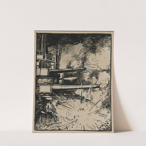 Bombe explosant sur un cuirasse aux canons braques (1914) by Auguste Louis Lepère