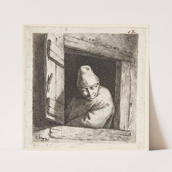 Bonde, der ser ud af et vindue by Cornelis Pietersz. Bega