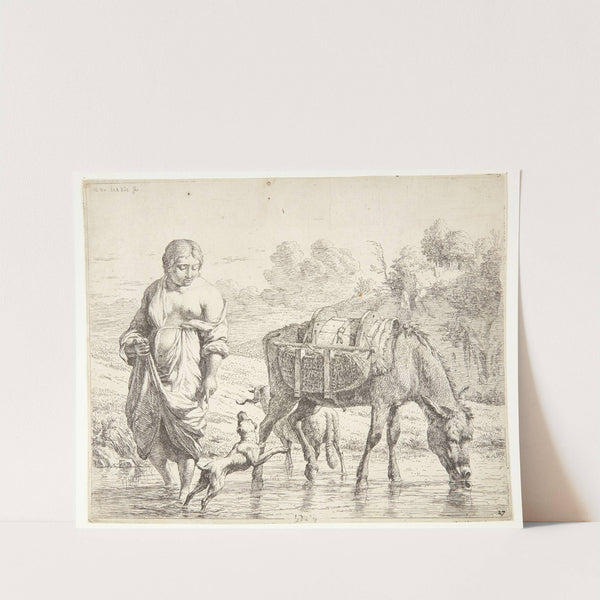 Bondekvinden, der passerer en bæk med sit lastdyr by Karel Dujardin