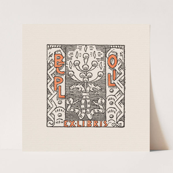 Bookplate of O.J. Larsen (before 1929) by Gerhard Munthe