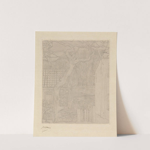 Boom bij twee huizen aan een bosrand by Jan Toorop