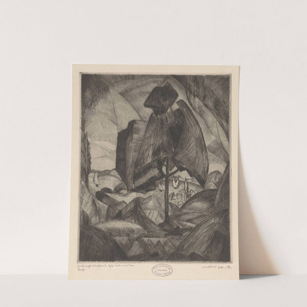 Boom in een heuvellandschap met meer by Lodewijk Schelfhout