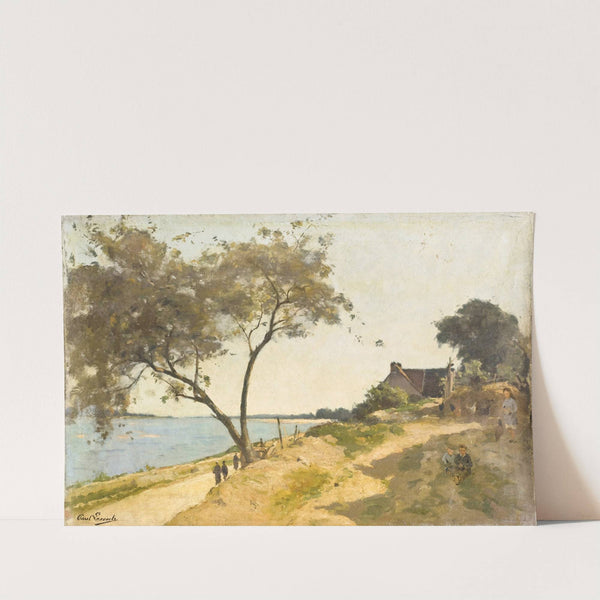 Bord de mer avec promeneurs sur un chemin by Paul Lecomte