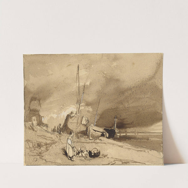 Bord de Plage (Fishing-boats on a beach, storm clouds in the distance) (1830) by Eugène Isabey