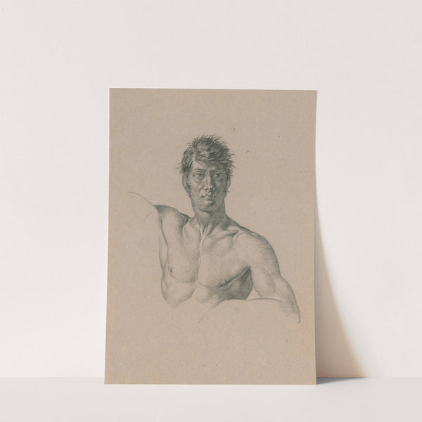 Borstbeeld en face v.e. naakte man, leunend op een arm by David Humbert de Superville