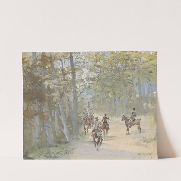 Boslandschap met ruiters by Jules Baron Finot