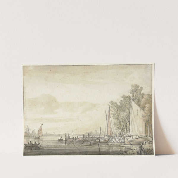 Boten bij een steiger in een rivier (1641 - 1642) by Aelbert Cuyp