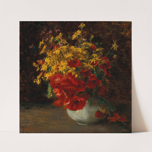 Bouquet of Forest Flowers, Poppies and Yellow Daisies in a vase by Olga Wisinger-Florian