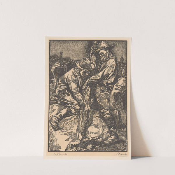 Bouwarbeiders bezig met heiwerk. (1881-1931) by Johannes Josephus Aarts