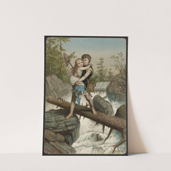 Boy carries girl across river by Knut Ekwall