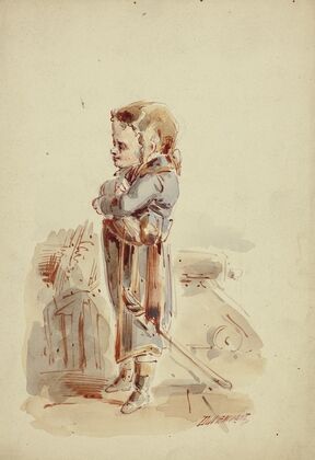 Boy Posing as Admiral on Ship