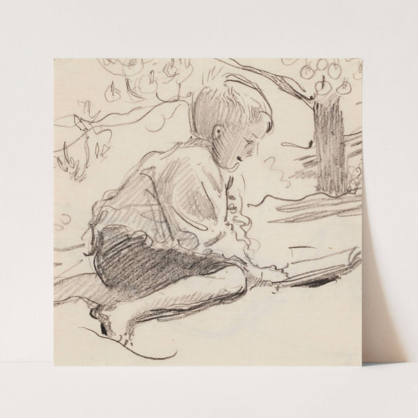 Boy Reading Outdoors by Venny Soldan-Brofeldt