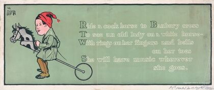 Boy riding hobby horse with nursery rhyme