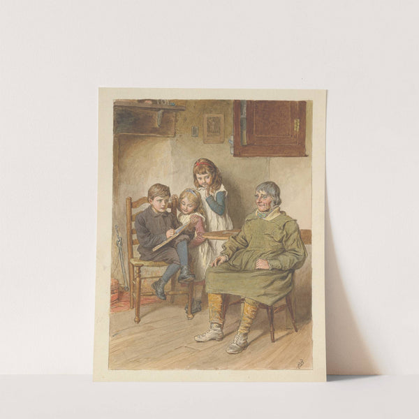 Boy Sketching a Man with Two Girls Watching by Robert Barnes