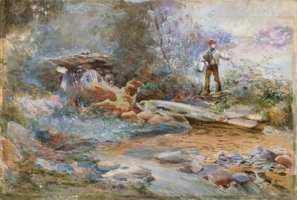 Boy with a Bucket Standing by a River Bank — size preview