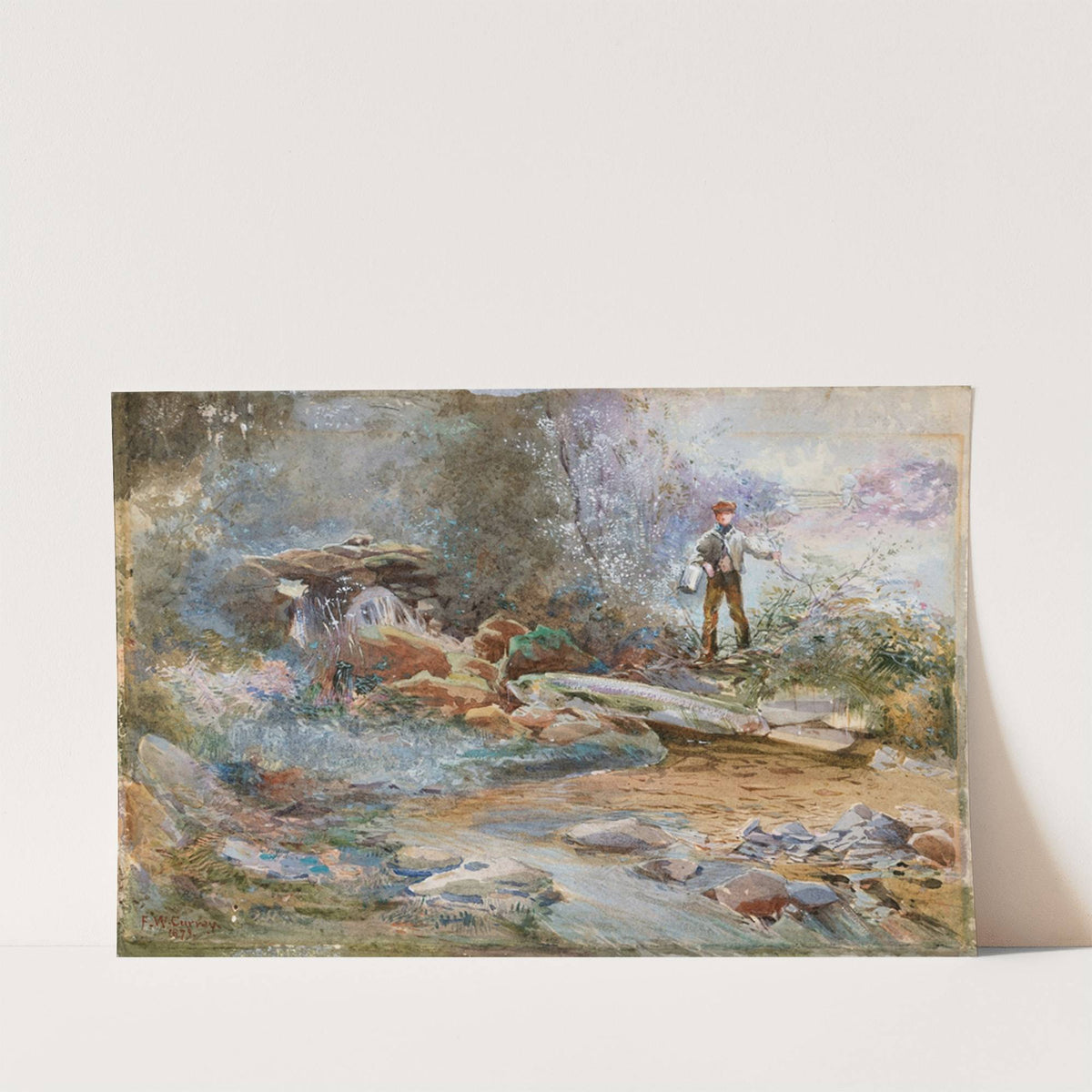 Boy with a Bucket Standing by a River Bank by Frances 'Fanny' Wilmot Currey