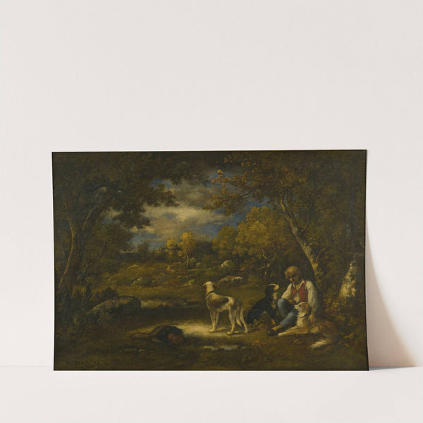 Boy With His Dogs In A Wood by Narcisse-Virgile Diaz de La Peña