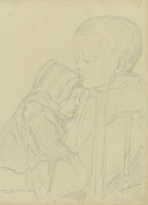 Boy with sleeping child