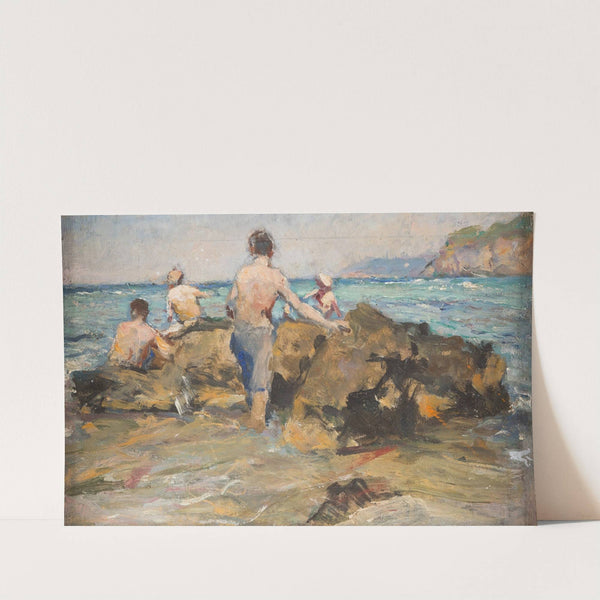 Boys at a rocky beach by Alphons Hollaender