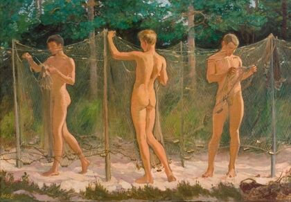 Boys Gathering a Fishing Net — size preview