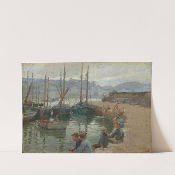 Boys on the harbour wall, Penzance by Harold Charles Francis Harvey