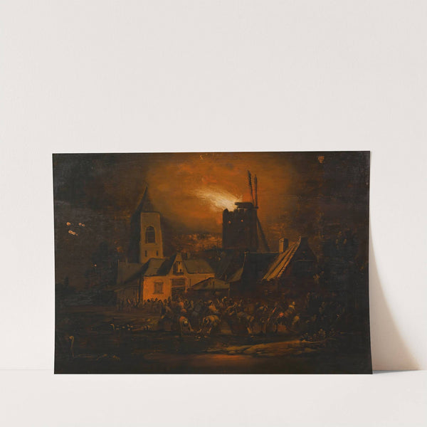 Brand einer Windmühle (Nachtstück) by Albert Poel