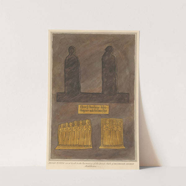 Brass Plates on an unidentified tomb in the Pavement of the South Aisle from Hillingdon Church by Daniel Lysons