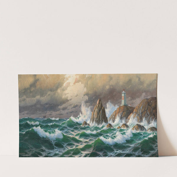 Breaking Waves with Lighthouse in Stormy Weather by Max Jensen