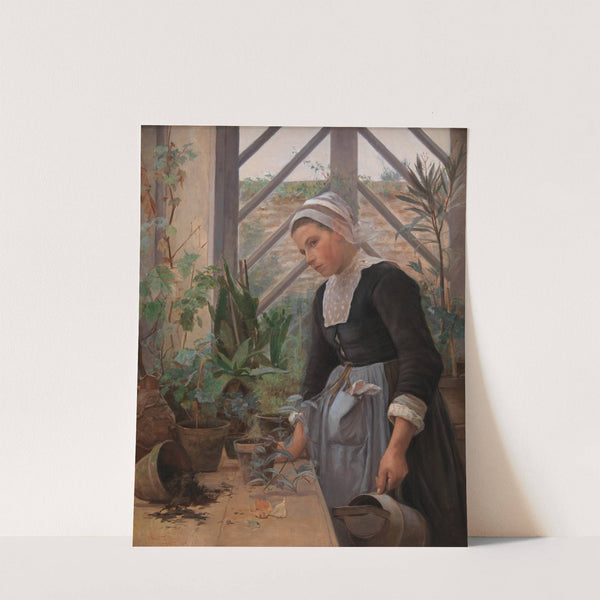Breton Girl Looking After Plants In The Hothouse by Anna Petersen