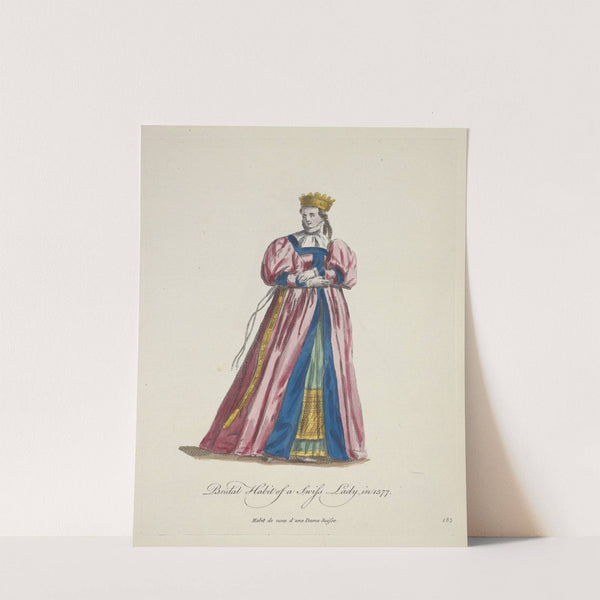 Bridal habit of a Swiss lady in 1577. Habit de noce d’une Dame Suisse. (1757-1772) by Charles Grignion