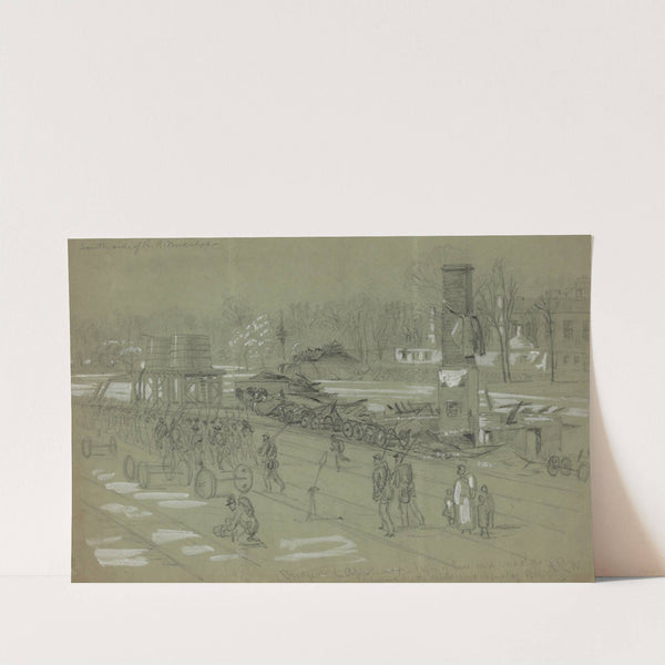 Bridge on the Appotomax-Train of Cars and workshops burned by the rebels on evacuating Petersburg by Alfred Rudolph Waud