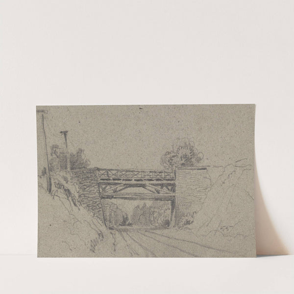 Bridge over railroad tracks, with telegraph poles on the left (1855) by James Fuller Queen