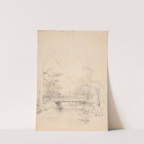 Bridge spanning a stream in the woods (1850-1870) by James Fuller Queen