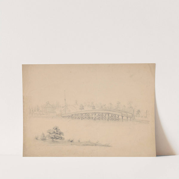 Bridge with wooden truss with houses and a mill on the far side of the water, perhaps related to Ipswich, Massachusetts by John Rubens Smith