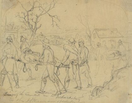 Bringing the wounded into Fredericksburg in the afternoon–of Saturday