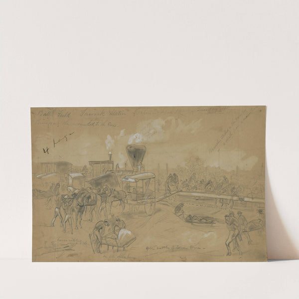 Bringing wounded soldiers to the cars after the battle of Seven Pines by Arthur Lumley