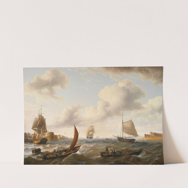 British Men Of War And Other Ships At The Mouth Of Portsmouth Harbor In Choppy Seas by Charles Martin Powell