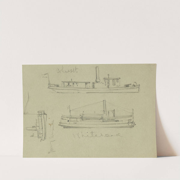 Broadside views of the Whitehead, Cohasset, and Young America by Alfred Rudolph Waud