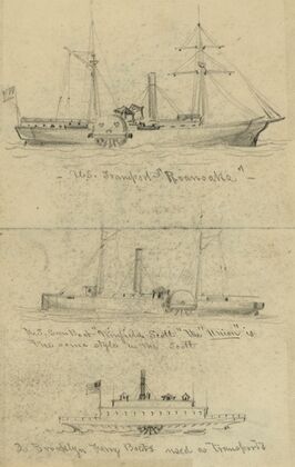 Broadside views of three steamships.