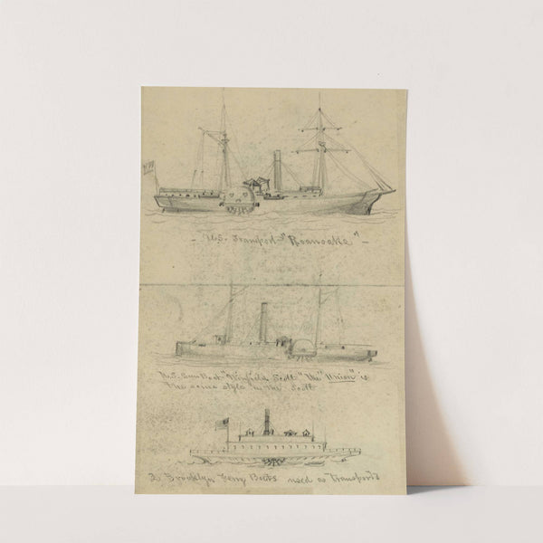 Broadside views of three steamships. by Alfred Rudolph Waud
