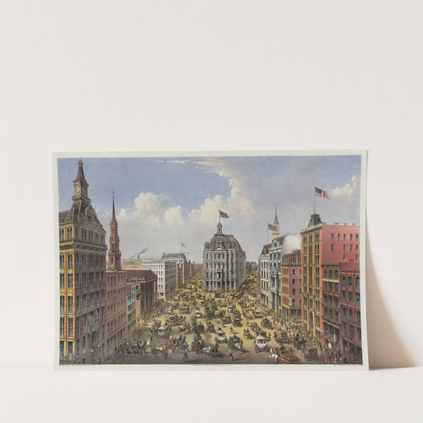 Broadway, New York; From the western union telegraph building looking north (1875) by Currier & Ives.